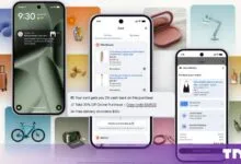 Three smartphones display Google universal cart features against a colorful product background.
