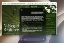 A Mac window displays a PDF about lotus superhydrophobicity with an overlapping Siri chat box.
