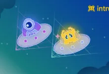 Neon-style illustration of two UFOs against a dark blue background with the Intruder logo.