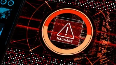 Digital warning screen displaying a red malware alert with a triangle and exclamation mark.