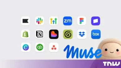 Grid of business software app icons alongside the word Muse and a cute plush character