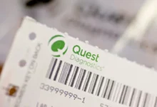 Close-up of a Quest Diagnostics specimen label with a barcode