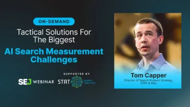 Tom Capper speaking at an on-demand SEJ webinar about tactical solutions for AI search measurement challenges.