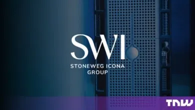 SWI Stoneweg Icona Group logo overlaid on a dark blue server rack background.