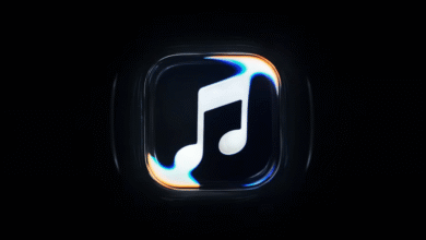 Glowing white musical note icon with chromatic aberration inside a dark square button