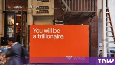 An orange Whop billboard on a New York street reads You will be a trilionaire, with a blurred pedestrian passing.