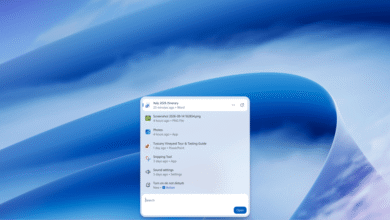 Windows 11 search menu open on a blue abstract background